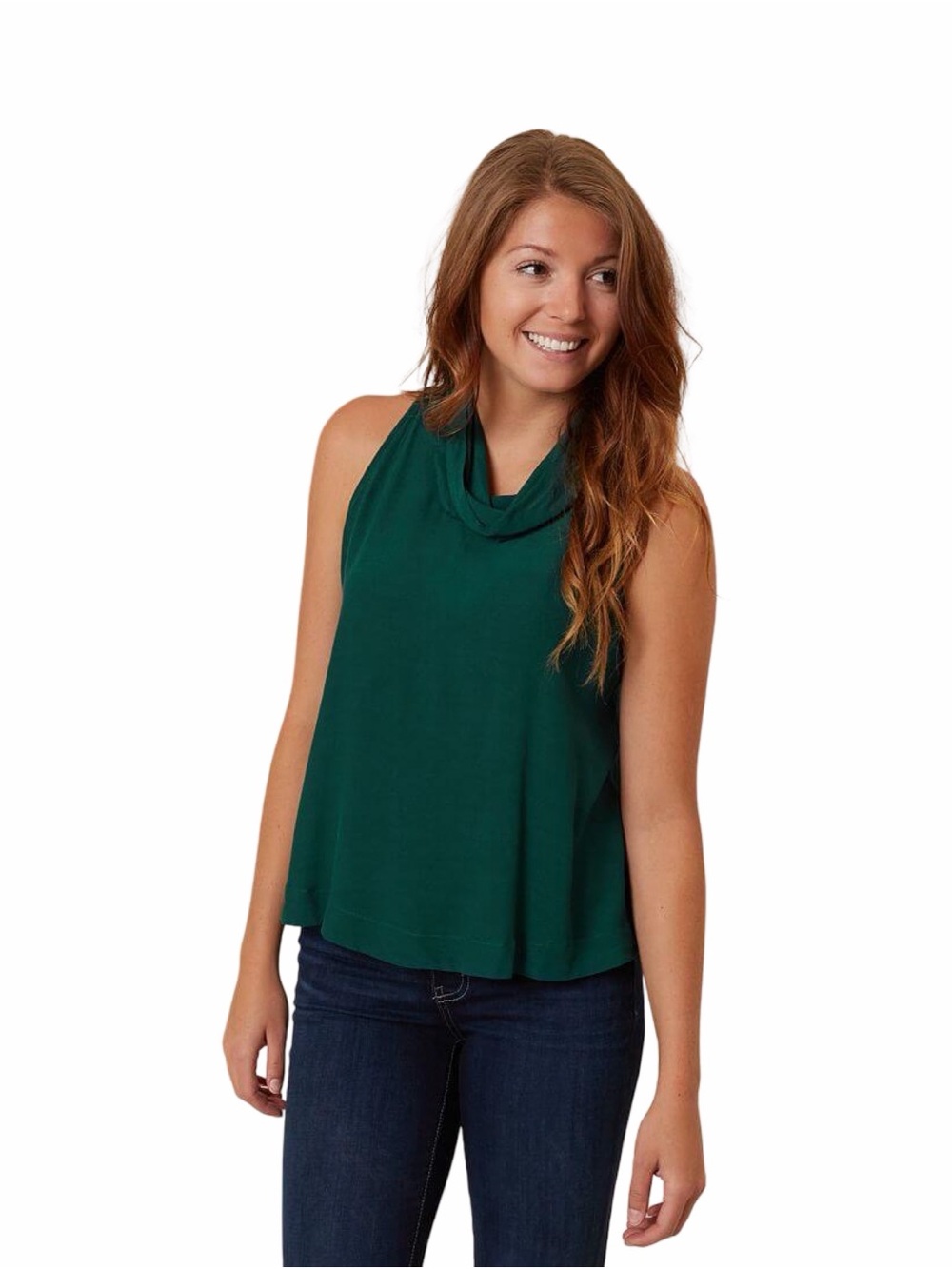 Free People Emerald Green Sleeveless Cowl Neck Tank